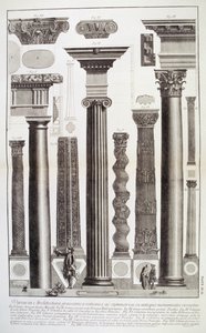 Plate CI-II Variaties in Griekse architectuur die een tabel van kolommen uit monumenten van de oudheid weergeven uit 